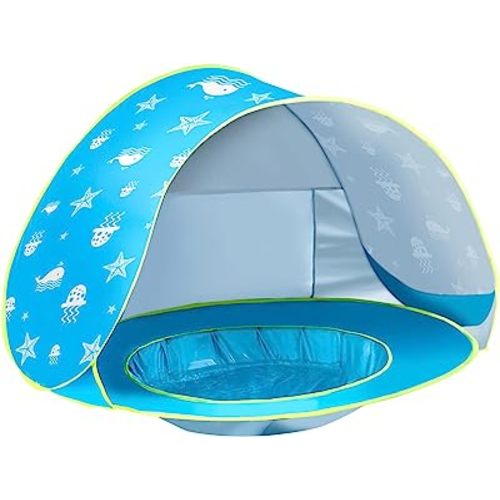 Beach Tent Toddlers Pool Tents Pop Up Portable Toys Sun shelter UV Protection Shade for Infant with Carry Bag (Blue)