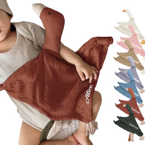 GELLEDI Custom Cotton Muslin Baby Comfort Blanket with Cute Goose Design  Ideal for Christening or Birth(Crimson)