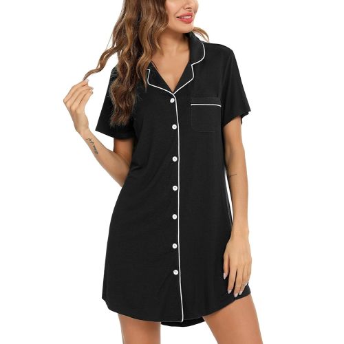 Anjue Pajama Nightgowns for Women Button Down Pajamas Tops Short/Long Sleeve Sleepwear Sleep Shirts Nightdress S-XXL