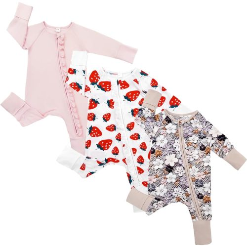 Bow Dream Bamboo Rayon Baby Boy Romper Footed Long Sleeve Footies Newborn Girl Clothes Footless with Zipper and Mitten Cuffs