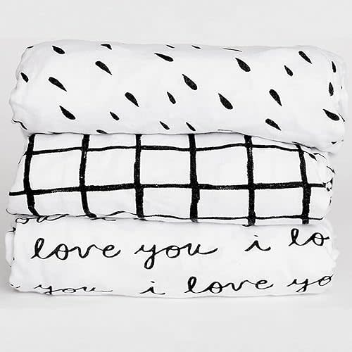 NODNAL CO. 3 Fitted Black/White Mini Crib Pack n Play Playard Portable Crib Sheets Set 100% Oeko-TEX Cotton Gender Neutral Girl/Boy Nursery Bedding I Love You Plaid Travel Pack and Play Playpen