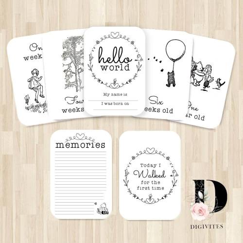 Winnie the Pooh Baby Milestone Cards, Photo Props, A6 Set