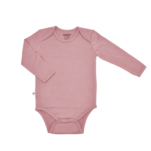 Baby Bodysuit, Long Sleeve, Merino Wool, Blush