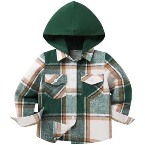 YOUNGER STAR Toddler Kids Boys Girls Flannel Hooded Plaid Shirt Button Baby Red Clothes