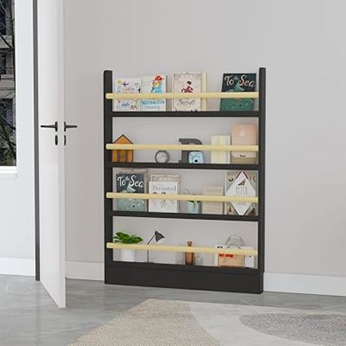 Book Shelf, Behind The Door Bookshelf, Wooden Kids Book Shelf 3/4/5/6 Tier, for Toys and Books, Space-Saving Wall Mount Narrow (Customized Colors, 4-shelf/35.4" x 3.9" x 47.2")