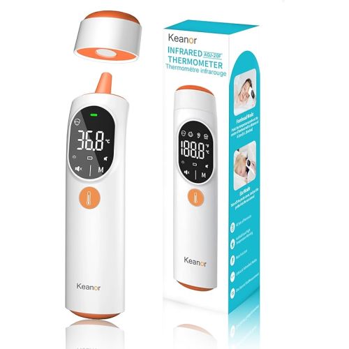 Thermometer Forehead and Ear Thermometer Digital Infrared Thermometer Baby Thermometer Accurate 1s Measure 40 Set Memory Mute Mode LED Screen for Adults Kids Fever Alarm with Storage Bag White Orange