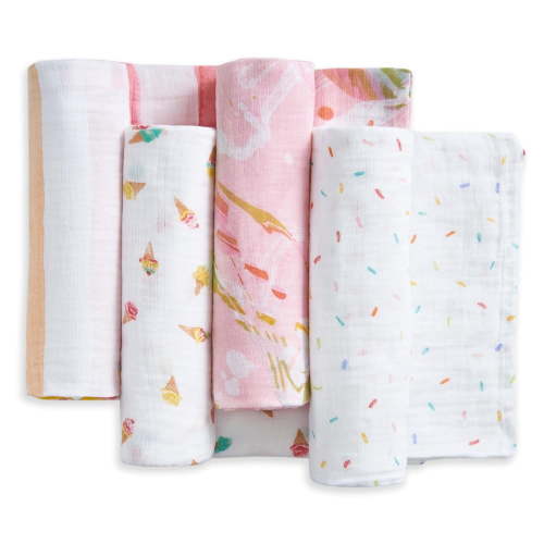 aden + anais Essentials Cotton Muslin Baby Swaddle, Breathable Baby Blanket, Ice Cream Dreams Design, 4 Pack