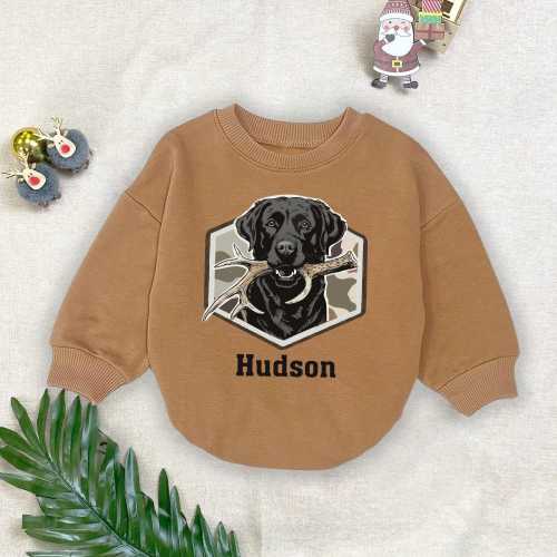 Personalized Hunting Buddy Baby Romper, Custom Name Black Lab Dog Baby Outfit, Hunter Dad's Future Partner Bodysuit, Outdoor Gift