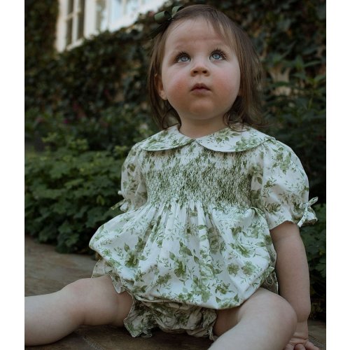 Edgehill Collection x Megan Karp Baby Girls Kennedy Floral Peter Pan Collar Bow Detail Romper