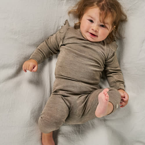 Dilling - Baby Merino Wool Long Sleeve Top in Brown Melange