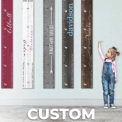 Custom Wooden Growth Chart for Kids - Personalized Height Measuring Stick with Family Name (GC-CST)