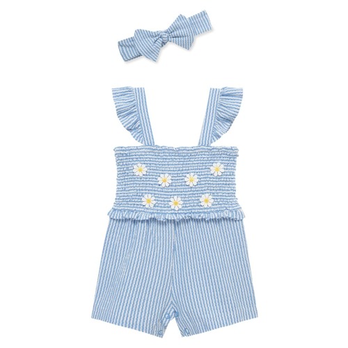 Blue Daisy Knit Romper & Headband Set