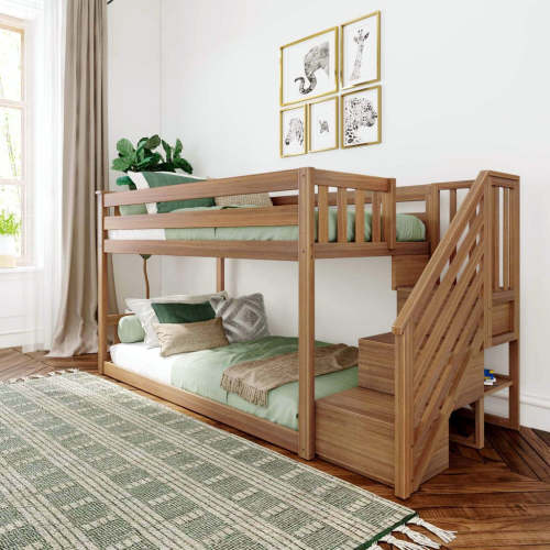 Twin Over Twin Low Bunk Bed With Stairs