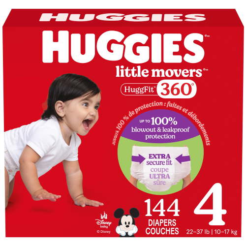 Huggies Little Movers HuggFit 360° Baby Diapers with 360° Waistband, Size 3-7 (16-41+ lbs), 168-88 Count - Walmart.ca