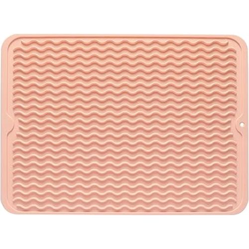 Silicone Dish Drying Mat for Multiple Usage,Easy clean,Eco-friendly,Heat-resistant Silicone Mat for Kitchen Counter or Sink,Refrigerator or drawer liner Pink L 16 inches x 12 inches