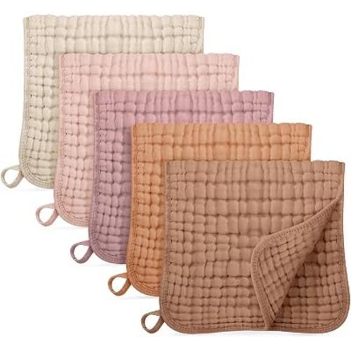 Unnivoll Muslin Burp Cloths for Baby 100% Cotton Burping Cloths for Boys Girls Large 20''X10'' Extra Soft and Absorbent 5 Pack - Sunset