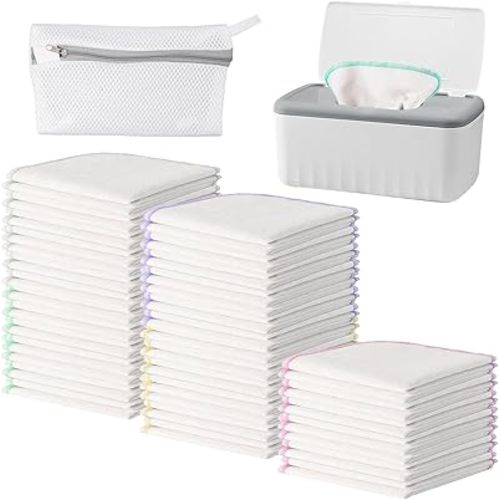 Lot de 100 lingettes réutilisables en flanelle pour bébé avec distributeur - Lavables, naturelles, douces et douces pour la peau - Réutilisables - Pour couches - 20,3 x 20,3 cm
