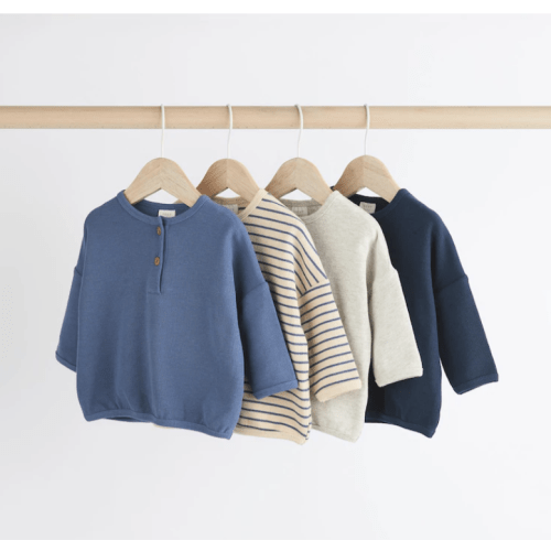 Blue Stripe Baby Long Sleeve T-Shirts 4 Pack