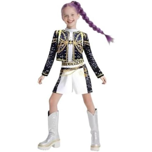 Demon Girls Cosplay Halloween Hunters Costume Top and Pants Set for 3–14 Yrs Events and Parties