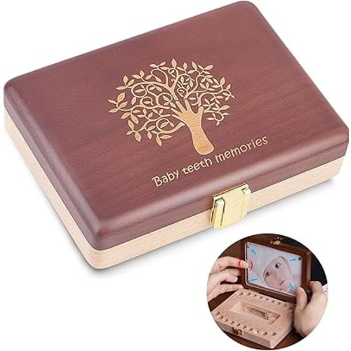 Baby Tooth Box, Baby Teeth Keepsake Box, Handmad Wooden Kids Tooth Fairy Holder, Lost Teeth First Curl Memory Box - Personalized Tooth Storage Case for Boy and Girl Toddler Tree Motif