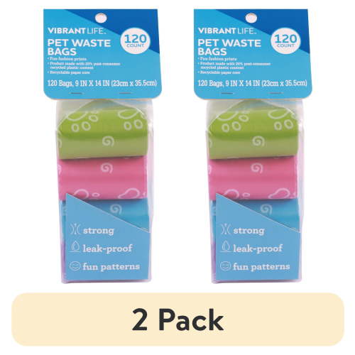 (2 pack) Vibrant Life Fashion Waste Pick up Bags for Dogs, Blue, 120 Ct.