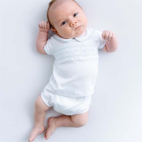 Landon's Classics Smocked Short Sleeve Diaper Cover Set - Light Blue