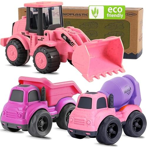 Toddler Toys for 1 Year Old Girl Gifts,Kids Toys for Age 2-4,Dump Truck Cement Mixer Excavator Toy Cars Set, BPA Free,Phthalates Free,PVC,Toddler Girl Toys for 1 2 3 Year Old Birthday