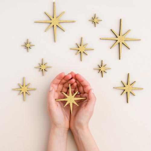 Wooden Golden Stars with Glitter - Wall decor - Wooden Wall Stars, Bedroom decor, Hanging stars, Custom name sign decor, Toddler room decor
