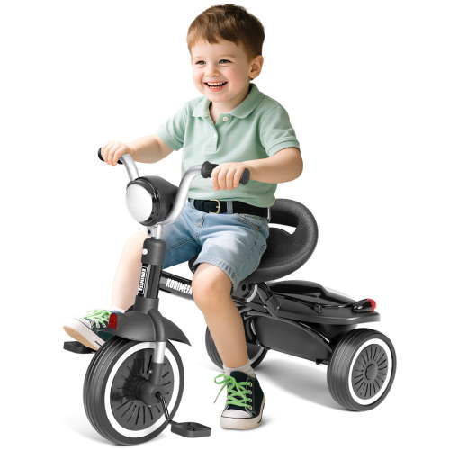 KORIMEFA Toddler Tricycle Age 2 3 4 Years Old, Kids Trike with Back Basket and Removable Pedal 3 Wheel Bike Riding Toy Gift for Boys & Girls, Black