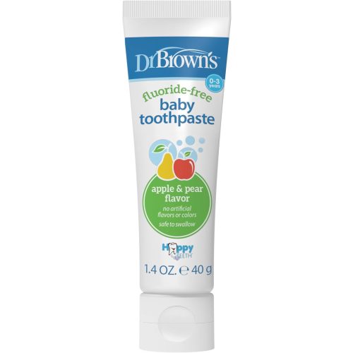 Dr. Brown’s Fluoride-Free Baby Toothpaste, Infant & Toddler Oral Care Apple Pear 1-Pack 1.4oz/40g, 0-3 years