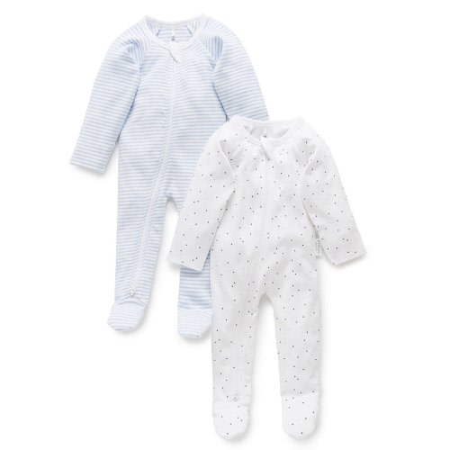 Purebaby Baby Boys Organic Cotton Zip Printed Footie Coverall 2-Pack