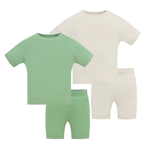 JunNeng Bamboo Viscose Toddler Pajamas,Baby Boy Girl Solid Snug Fit Short Sleeve Summer Sleepwear PJS