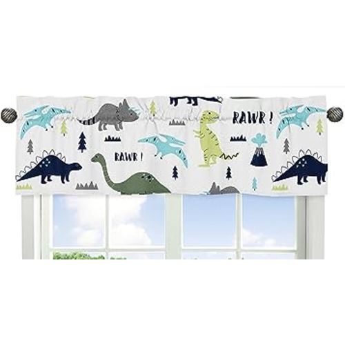 Sweet Jojo Designs Window Treatment Valance for Blue and Green Modern Dinosaur Collection