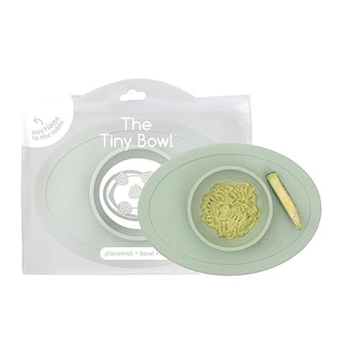 ezpz Tiny Bowl (Sage) - 6 Months+ - 100% Silicone Suction Placemat + Bowl for Infants - Fits All Highchair Trays - Baby-Led Weaning Supplies