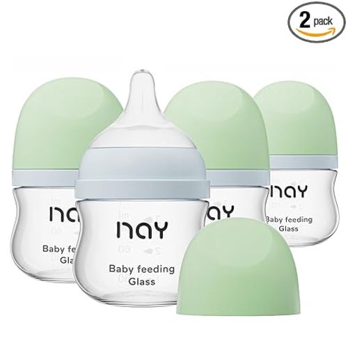 Natural Glass Baby Bottle Wide Neck, Newborn Anti-Colic Baby Bottle, Clear, 3oz(Pack of 4), Includes 4Pcs Slow Flow Nipple(SS), 0 Months+