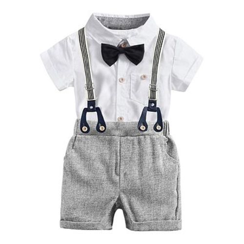 Baby Boys Easter Grey Bodysuit and Suspenders Set