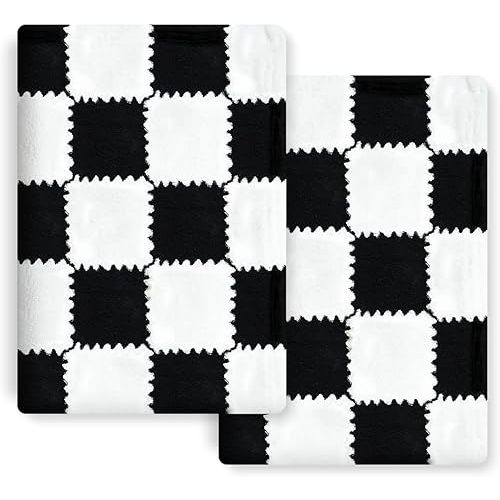 Checkered Baby Blanket for Boys, 2 Pack Soft Baby Boy Blankets, Small 28 x 40 inches Toddler Fleece Blanket, Essentials Crib Stroller Items, Newborn Gift (Black)