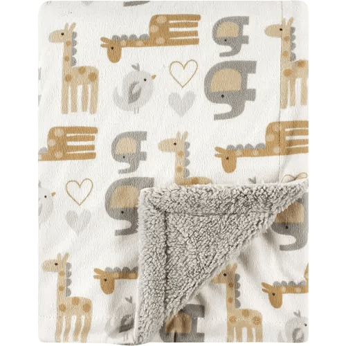 Luvable Friends Unisex Baby Plush Blanket with Sherpa Back, Neutral Safari, One Size