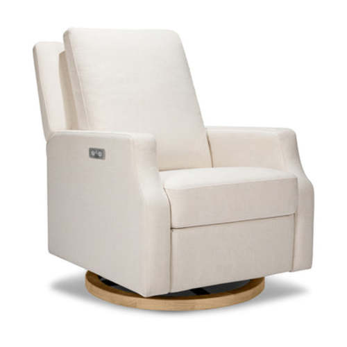 Crewe Electronic Recliner & Swivel Glider - Performance Cream Eco-Weave with Light Wood Base