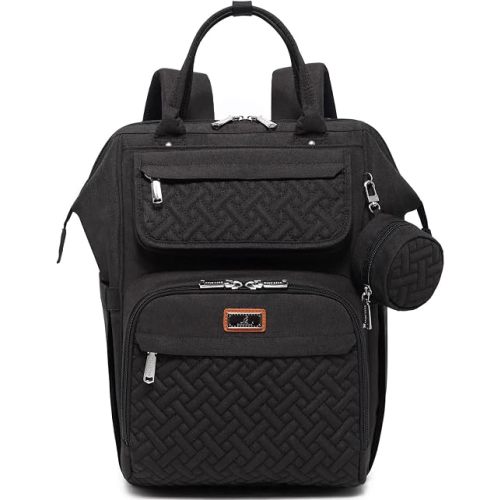 BabbleRoo Diaper Bag Backpack, Multifunction Nappy Changing Bag with Changing Pad, Stroller Straps & Pacifier Case, Unisex Stylish Travel Back Pack for Moms & Dads - Black