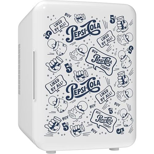 CURTIS MIS150PEP Pepsi Cola Retro, Mini Portable Compact Personal Fridge Cooler, 4 Liter Capacity Chills Six 12 oz Cans, 100% Freon-Free & Eco Friendly, 6, Blue/White