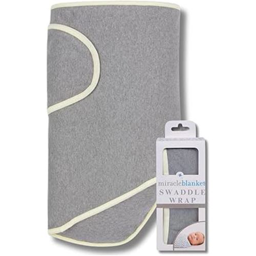 Miracle Blanket Swaddle Wrap – Help Your Newborn Sleep Longer – Soft & Secure Sleep Sack for Infants – Easy-to-Use Swaddling Blanket for a Calm Baby (Grey with Yellow Trim)