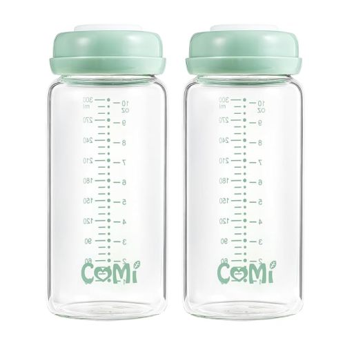 COMI Wide Neck Glass Breastmilk Collection n Storage Bottle, 4 Packs, 6oz with Screw Ring Sealing Disk; Re-markable Sealing Disc. BPA Free, Fits Breast Pumps & Nipples (4 Gray Lids)