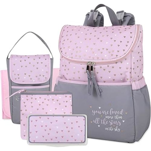 5 Piece Baby Diaper Bag Backpacks with Changing Pad, Wipes Pocket & Stroller Straps