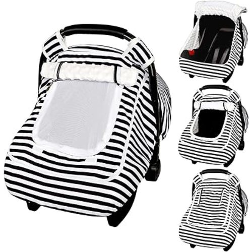 Car Seat Cover Baby,Winter Car Seat Covers for Boys Girls,Black Infant Car Seat,Lined with Minky Dots Fabri, Double-Layer Windows,Breathable Mesh, Keeps Babies Warm and Cozy