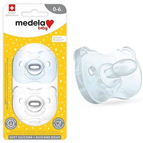 Medela Baby Pacifier | Blue and Clear | 0-6 Months with Sterilizing Case| 2-Pack | Soft Silicone, BPA-Free, Supports Natural Suckling