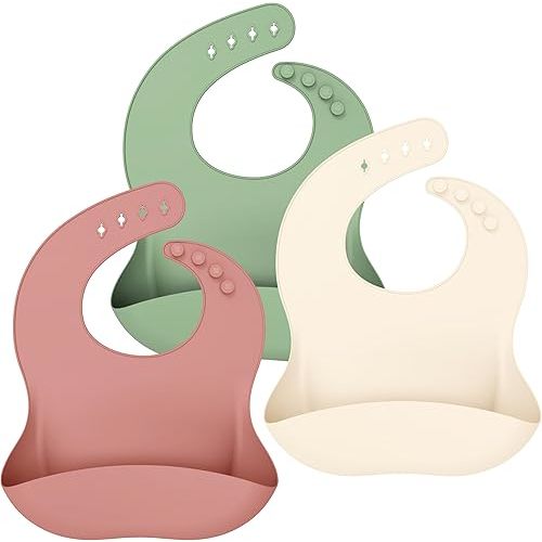 Cuddle Campus Set of 3 Silicone Bibs for Babies & Toddlers,Soft Adjustable Bibs with Pocket Food Catcher for Baby Girl,Boy