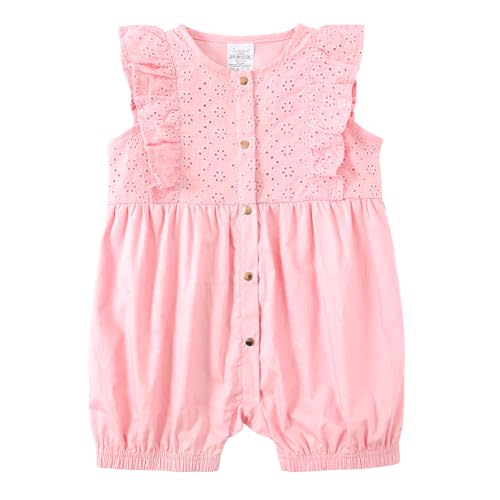 Jimonda Baby Girl Romper - Ruffled Sleeveless Jumpsuit with Button Front, Floral Openwork Design for Photoshoots(0-24M)