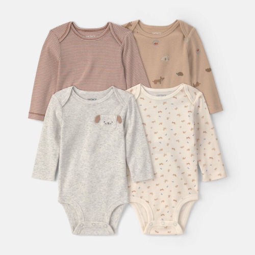 Baby 4-Pack Dog Long-Sleeve Bodysuits - Brown/Grey/Ivory | Carter’s Oshkosh Canada
