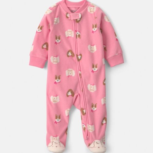 Baby Girl Dog Fleece 2-Way Zip Sleeper - Pink | Carter’s Oshkosh Canada